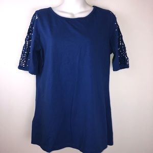 Quacker Factory Short Sleeve Blue Blouse Small